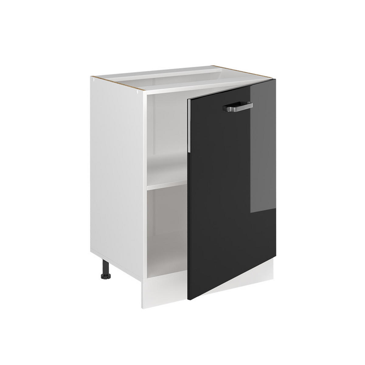 KÜCHENUNTERSCHRANK R-Line, Schwarz Hochglanz/Weiß, 60 cm mit 1 Tür Arbeitsplatte Anthrazit - Schwarz Hochglanz/Weiß, Holzwerkstoff (60/81.6/60cm) - Vicco