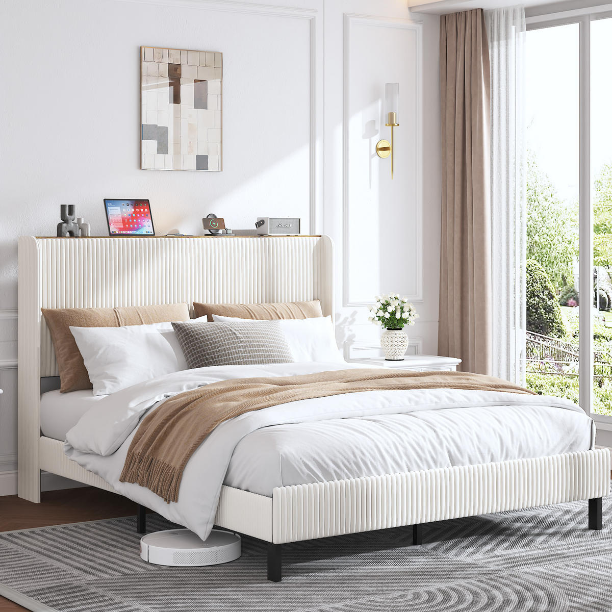 POLSTERBETT 160x200 cm Stoff Kopfteil - Beige, Textil (160/200cm) - LEBENLANG