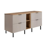 BADEZIMMERSCHRANK, Kaschmir / Gold Craft Eiche, Schwarze Griffe, 140 x 77 x 46 cm - Kaschmir/Eichefarben, Holzwerkstoff (140/77/46cm) - 3XE LIVING