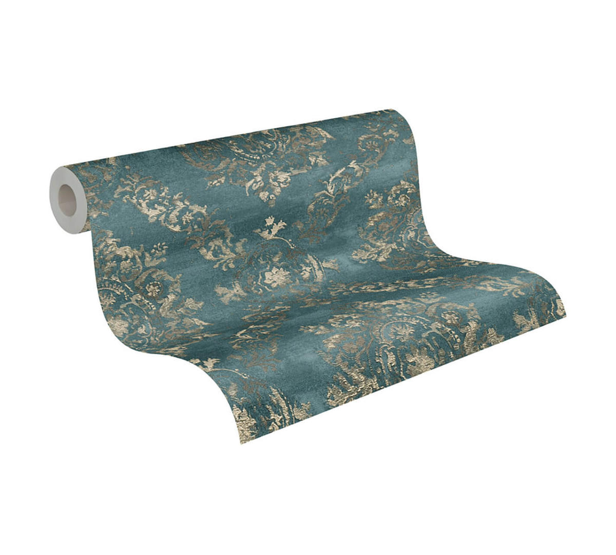 VLIESTAPETEN Barock Petrol Gold – Edles Ornament & Vinyl-Struktur - Goldfarben/Petrol, Papier (530/10050cm) - Livingwalls