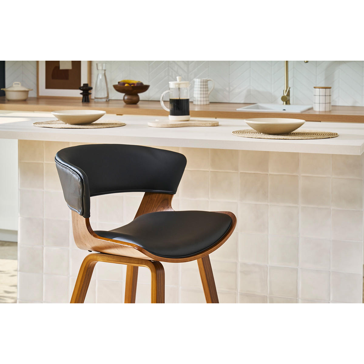 BARHOCKER Schwarz Dunkles Holz H65 cm 2er-Set SYRAH - Schwarz, Textil (51/92/53cm) - Miliboo