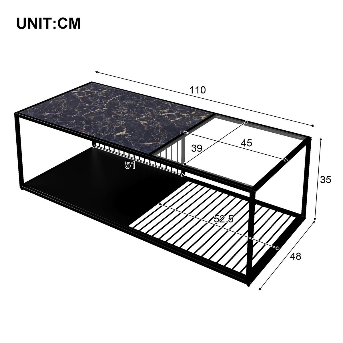 COUCHTISCH Black 110/48/35 cm - Schwarz, Glas (110/48/35cm) - Urban Meuble