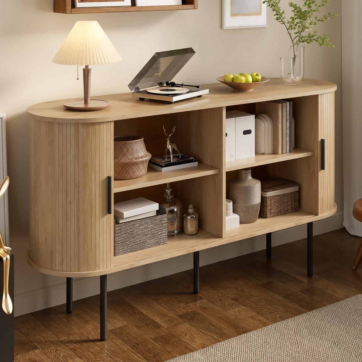 SIDEBOARD Rolltüren Metallbeine - Naturfarben, Holz (140/78/40cm) - Fortuna Lai