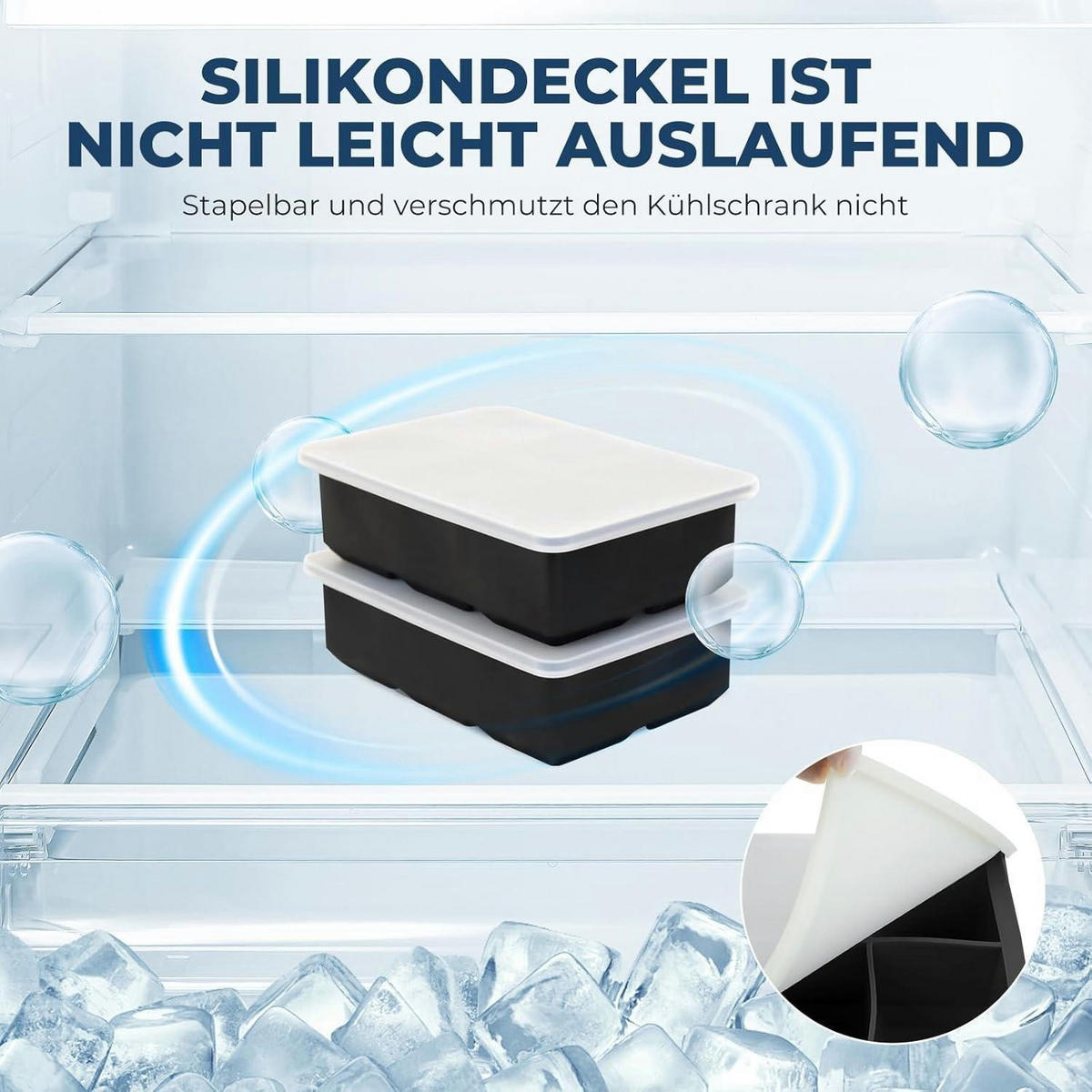 EISWÜRFELFORM Silikon 2er Pack 6-Fach Schwarz - Schwarz, Kunststoff (2/2/2cm)