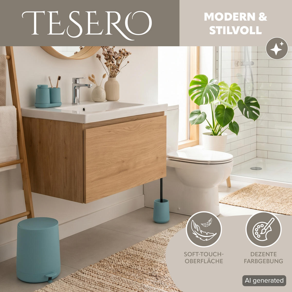 WC-GARNITUR TESERO, Kunststoff, hellblau - Hellblau, Kunststoff (10.5/39.5/10.5cm) - eluno