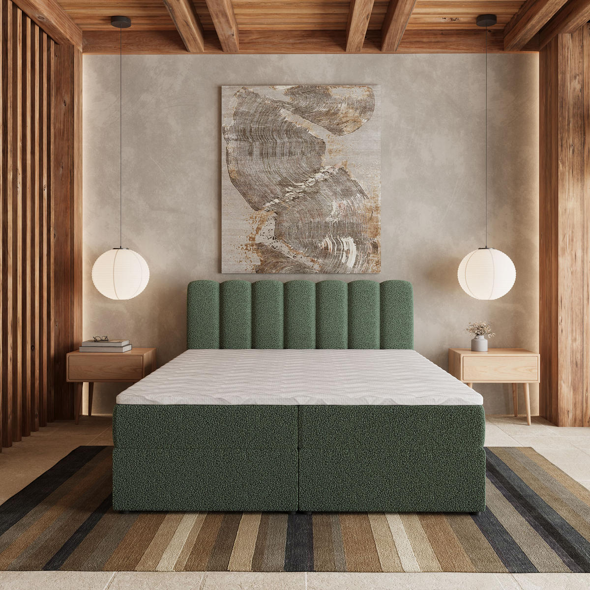 BOXBETT SOLIA 180x200 cm mit Matratze und Topper, H2+H3 - Grün - Grün, Holz (180/200cm) - MASSENO