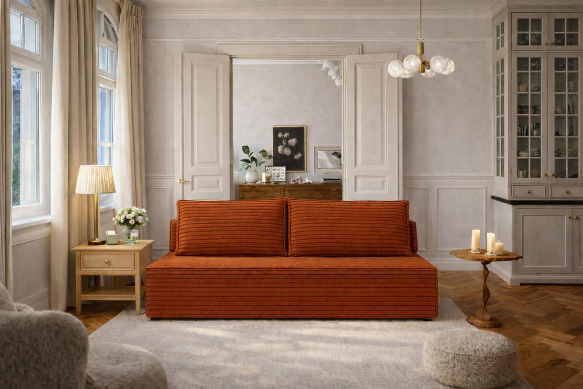 SCHLAFSOFA mit Bettkasten DUO, Stoff Velo, Kupfer - Orange, Holz (198/89/90cm) - Kaiser Möbel
