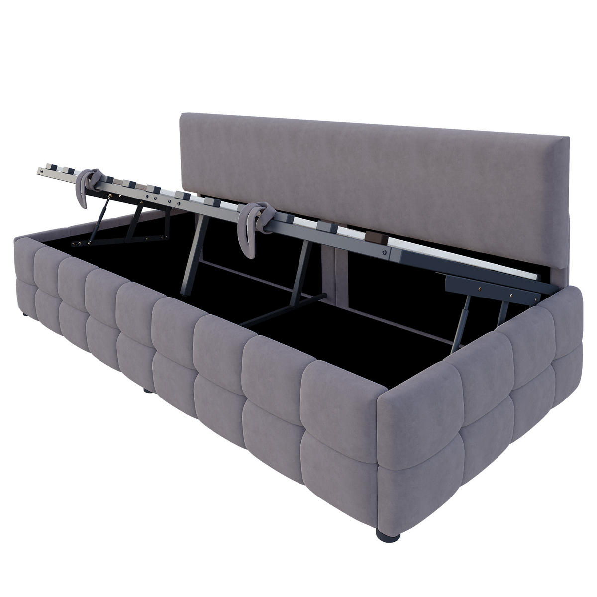 POLSTERBETT 90/200 cm Dunkelgrau mit hydraulischem Stauraum - Grau, Textil (90/200cm) - OKWISH