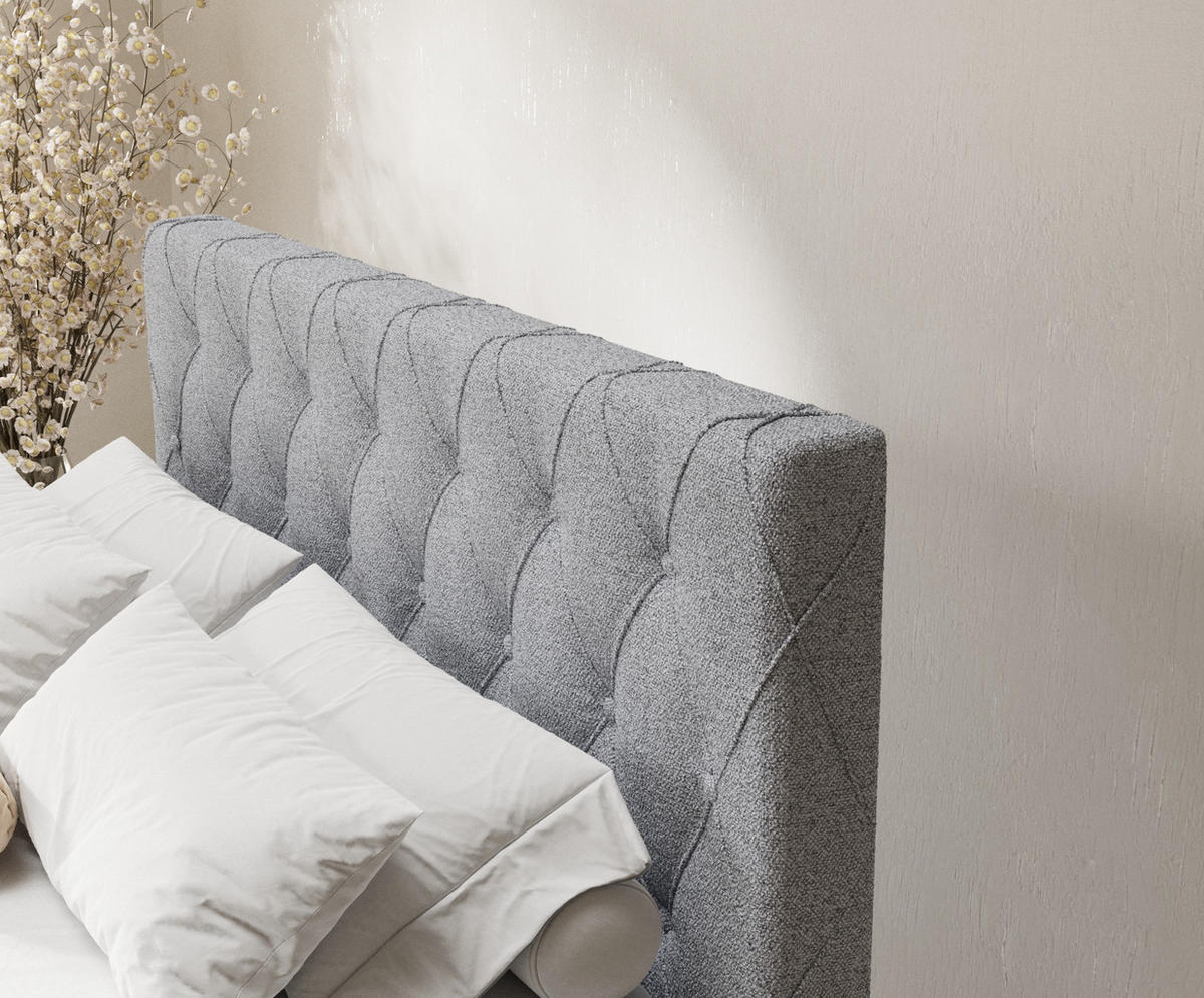 BOXSPRINGBETT Otus Hellgrau 200/200 cm mit Latex-Topper - Silberfarben/Hellgrau, Holz/Holzwerkstoff (200/200cm) - Maison de Reve