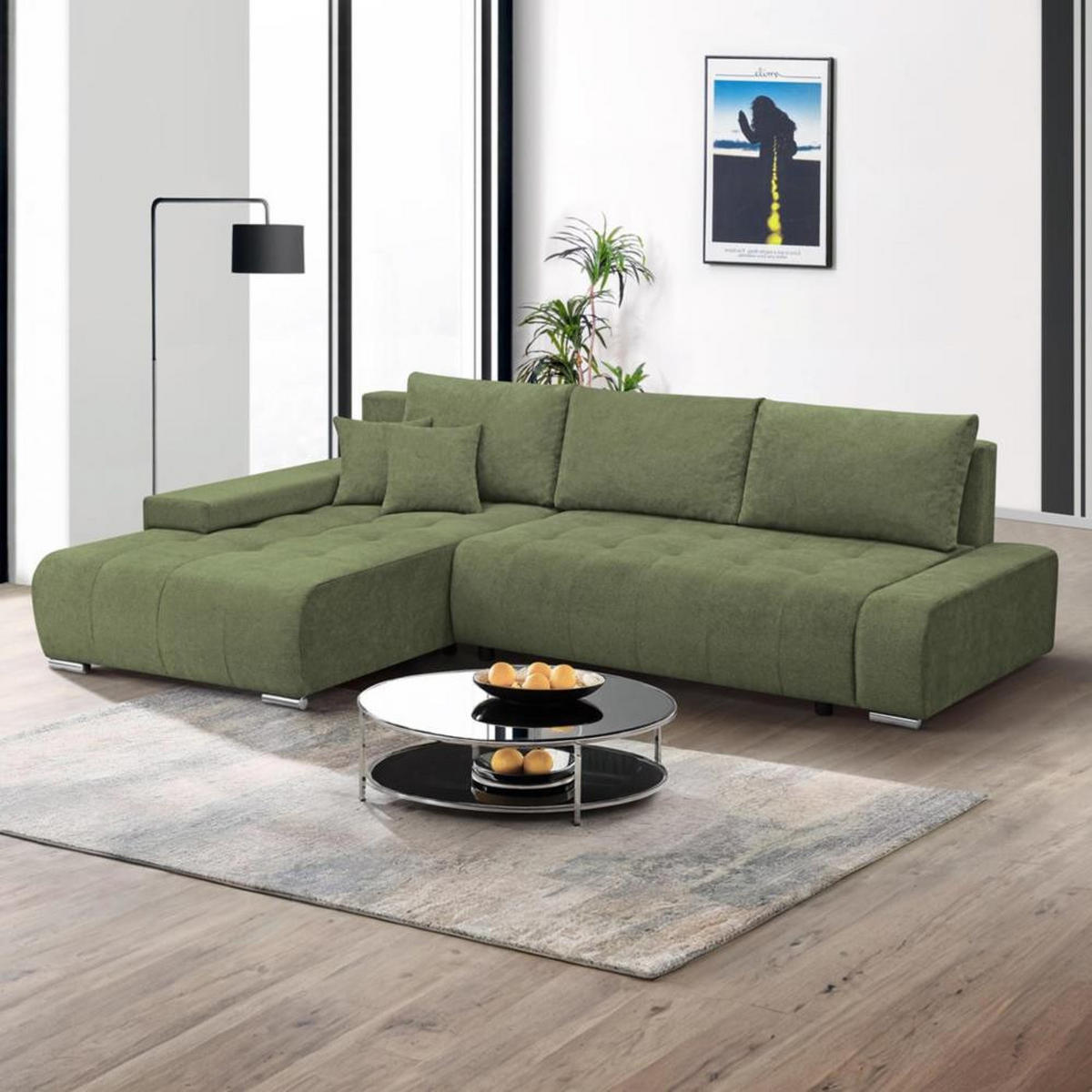 ECKSOFA Draco L grün links - Chromfarben/Grün, Textil/Metall (267/186cm) - Beautysofa