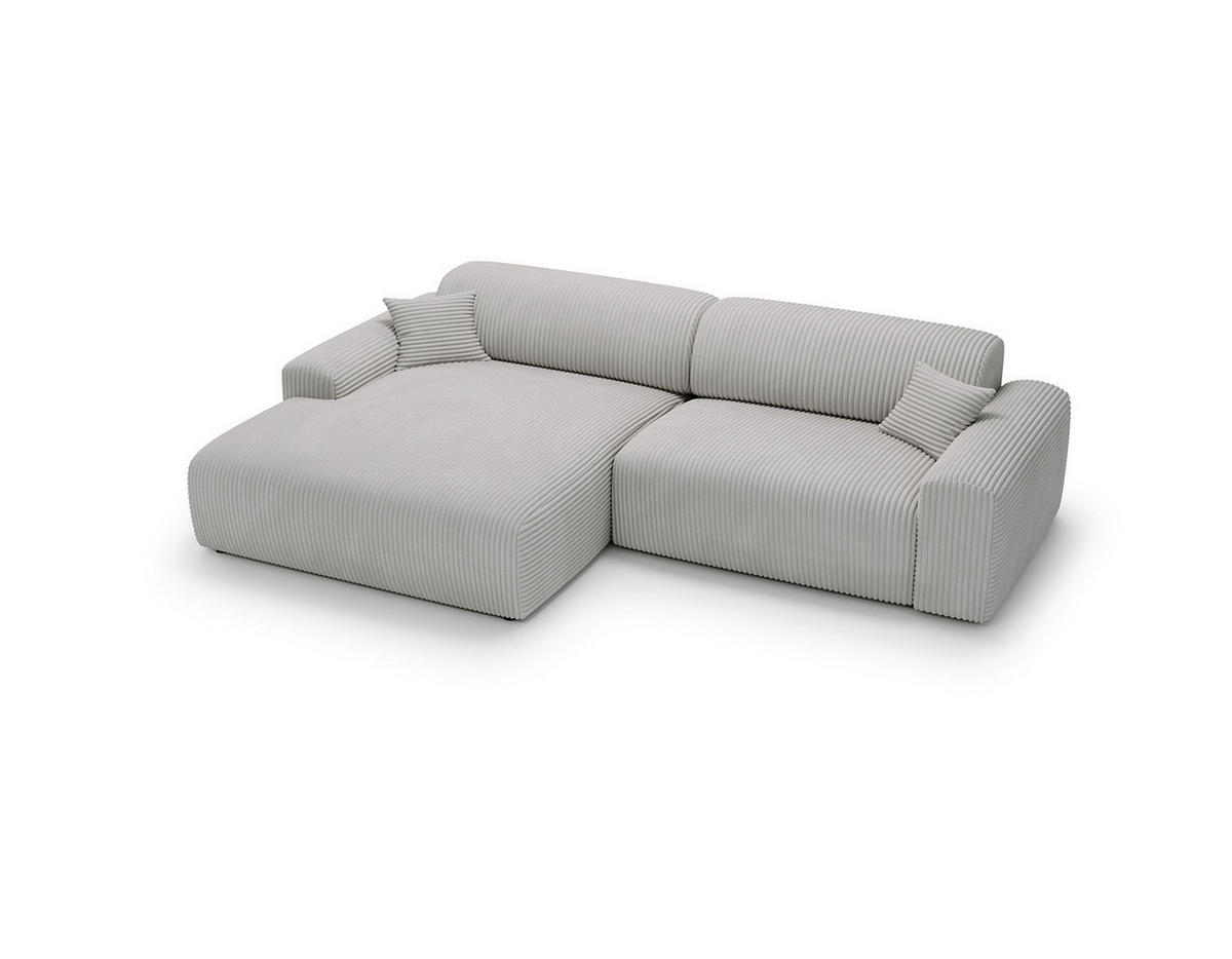 ECKSOFA mit Longchair - Cord - Hellgrau/Schwarz, Kunststoff/Textil (284/178cm) - home24