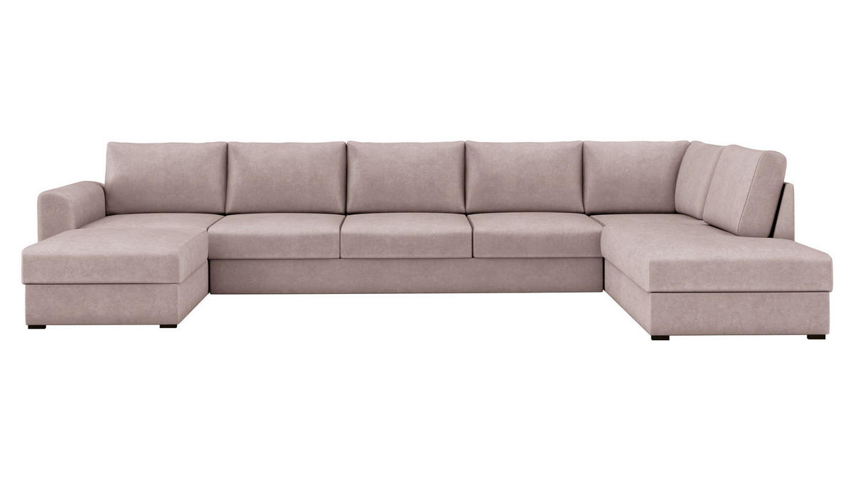 WOHNLANDSCHAFT Wilma Large Premium, Seite: Rechts - Hellrosa/Schwarz, Holz/Textil (370/85/186cm) - MIRJAN24