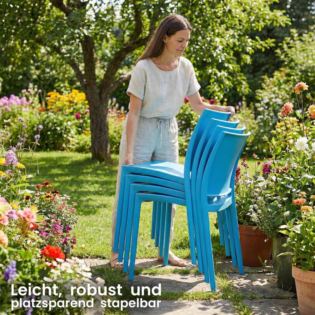GARTENSTUHL Kunststoff Blau - Blau, Kunststoff (42/81/49cm) - CLP