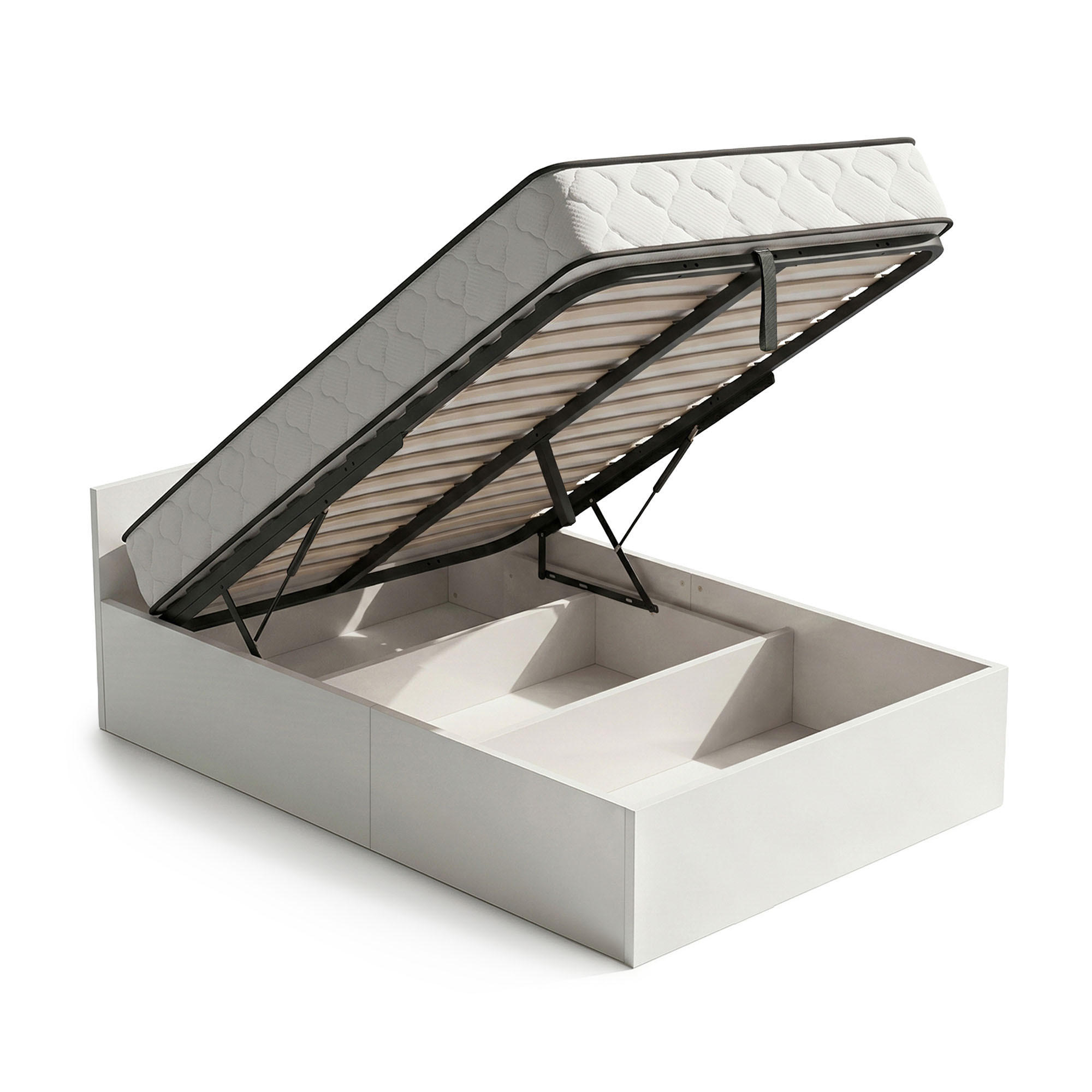 BETT mit Bettkasten 100x200 cm Metalllattenrost und Federkernmatratze Weiß - Weiß, Holzwerkstoff (100/200cm) - Akord