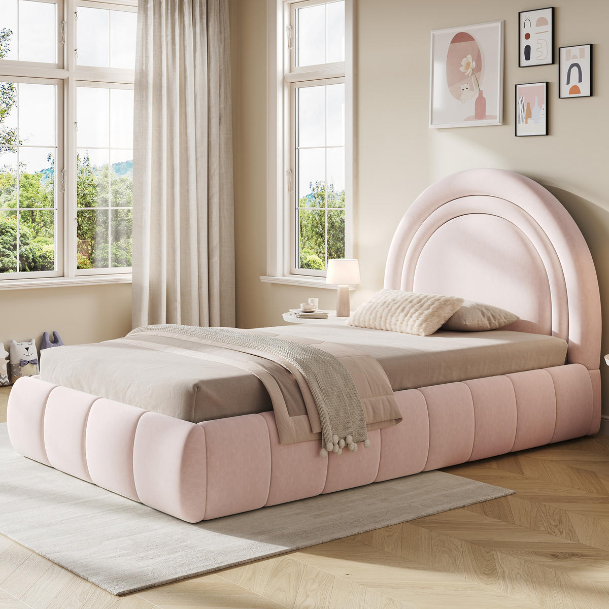 KINDERBETT Rosa Samt 90x200 Hydraulik Stauraum Lattenrost - Pink, Textil (90/200cm) - FLIEKS