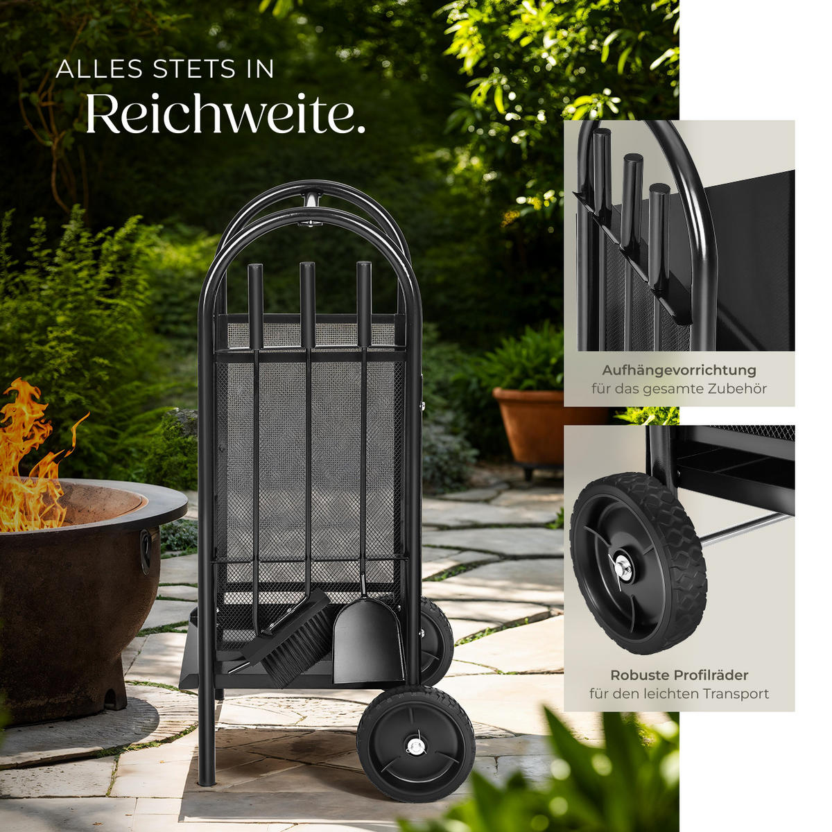 HOLZWAGEN ,42,5 x 38 x 80,5 cm,schwarz - Schwarz, Metall (38/80.5/42.5cm) - tectake