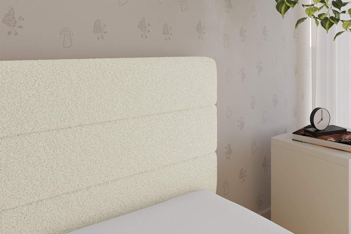 EINZELLBETT Jugendbett mit Bettkasten, Links - BEMY 90x200 Beige - Champagner, Holzwerkstoff/Textil (90/200cm) - ALTDECOR
