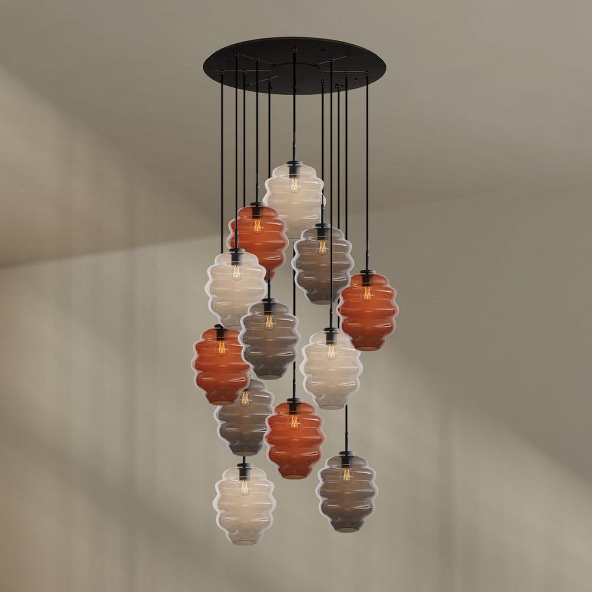GALERIELEUCHTE Echos 12-flammig Mehrfarbig Ø 25cm - Multicolor/Schwarz, Glas (25/25/28cm) - s.luce