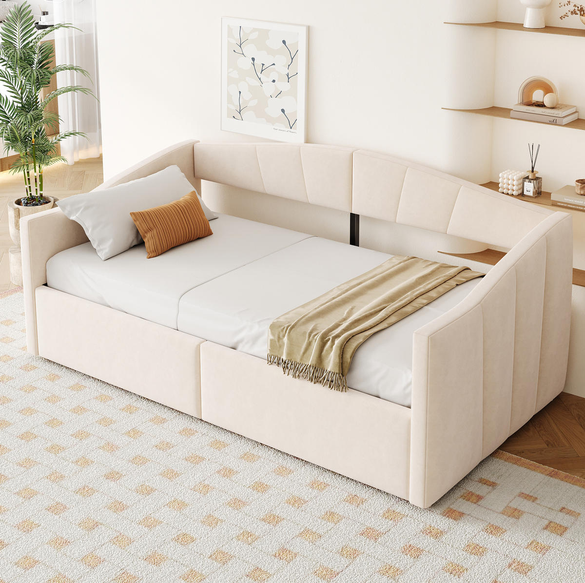 POLSTERBETT 90/200 cm Beige aus Samt mit Stauraum - Beige, Textil (90/200cm) - OKMYHOME