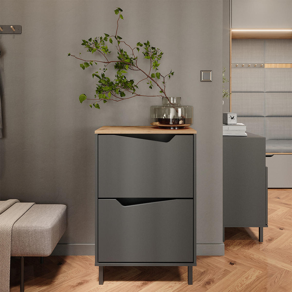 BOTNÍK NA BOTY Marelle Antracit/Artisan - světle šedá/antracitová, kompozitní dřevo (60/91.6/38cm) - Vicco