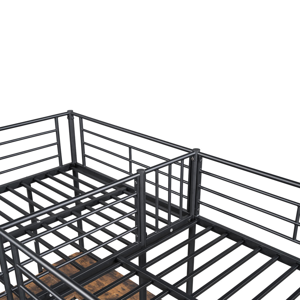 HOCHBETT 90/200 cm schwarz mit Tisch und Doppeltreppe - Schwarz, Metall (90/200cm) - OKWISH