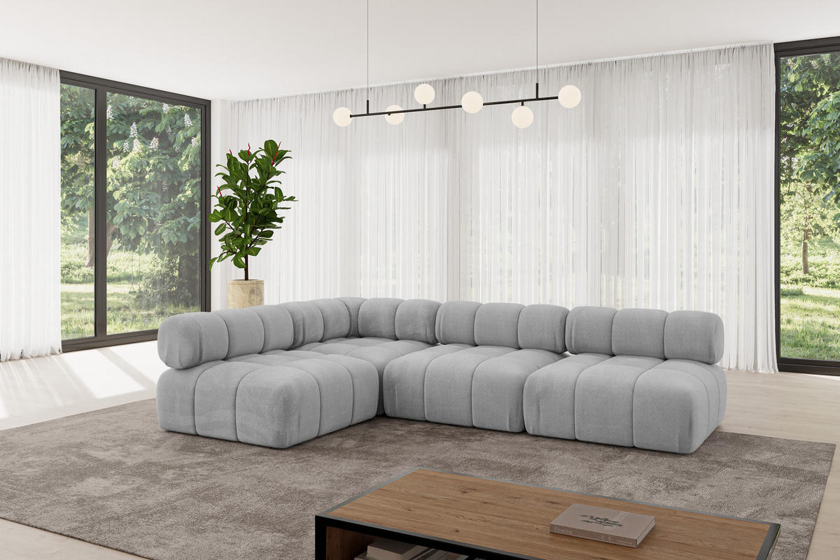 ECKSOFA modulares Sofa Samaro-L2 - 285x190x70 cm Hellgrau Velours - Hellgrau, Holzwerkstoff/Textil (285/190cm) - ALTDECOR