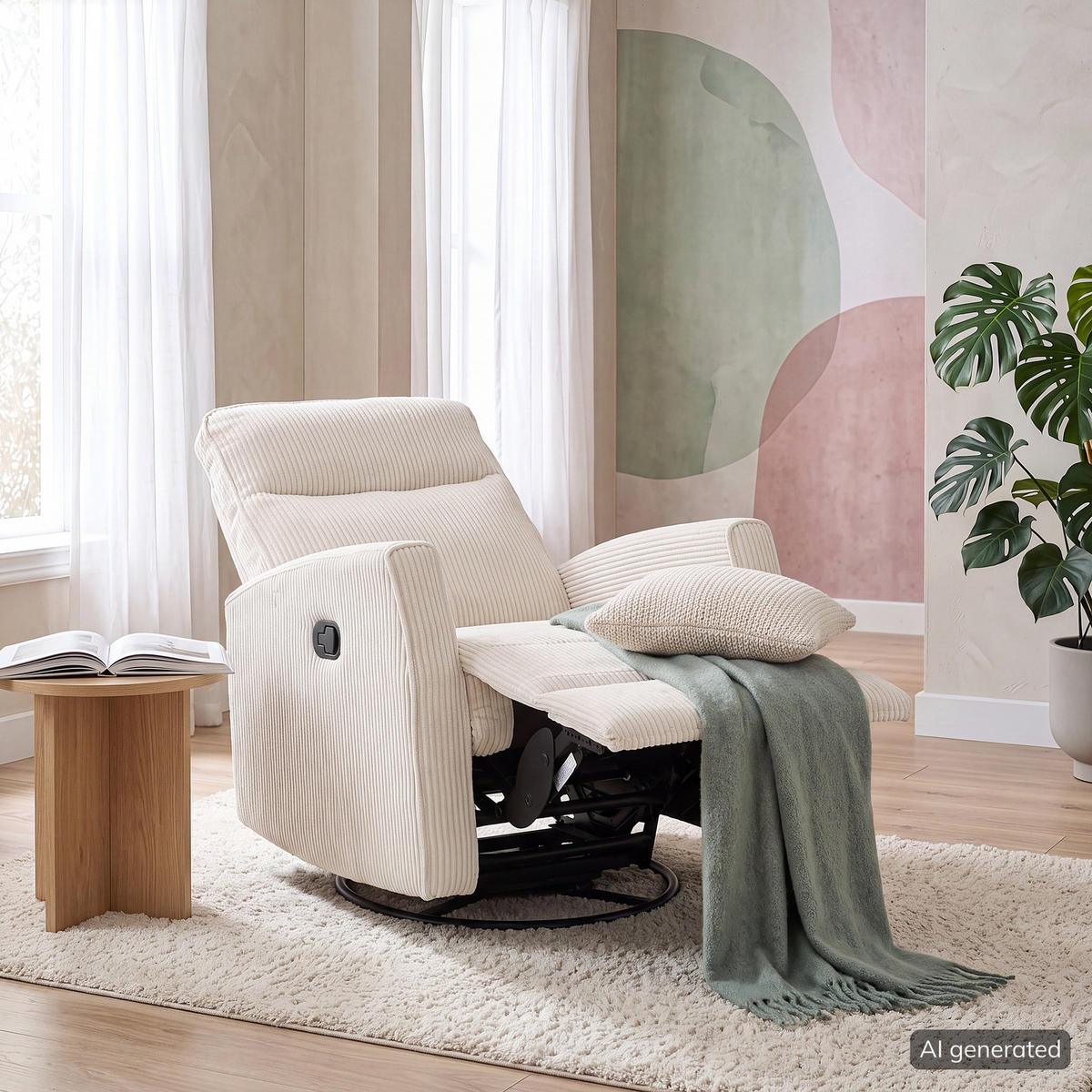 FERNSEHSESSEL - Creme/Schwarz, Kunststoff/Textil (76/105/92cm) - home24