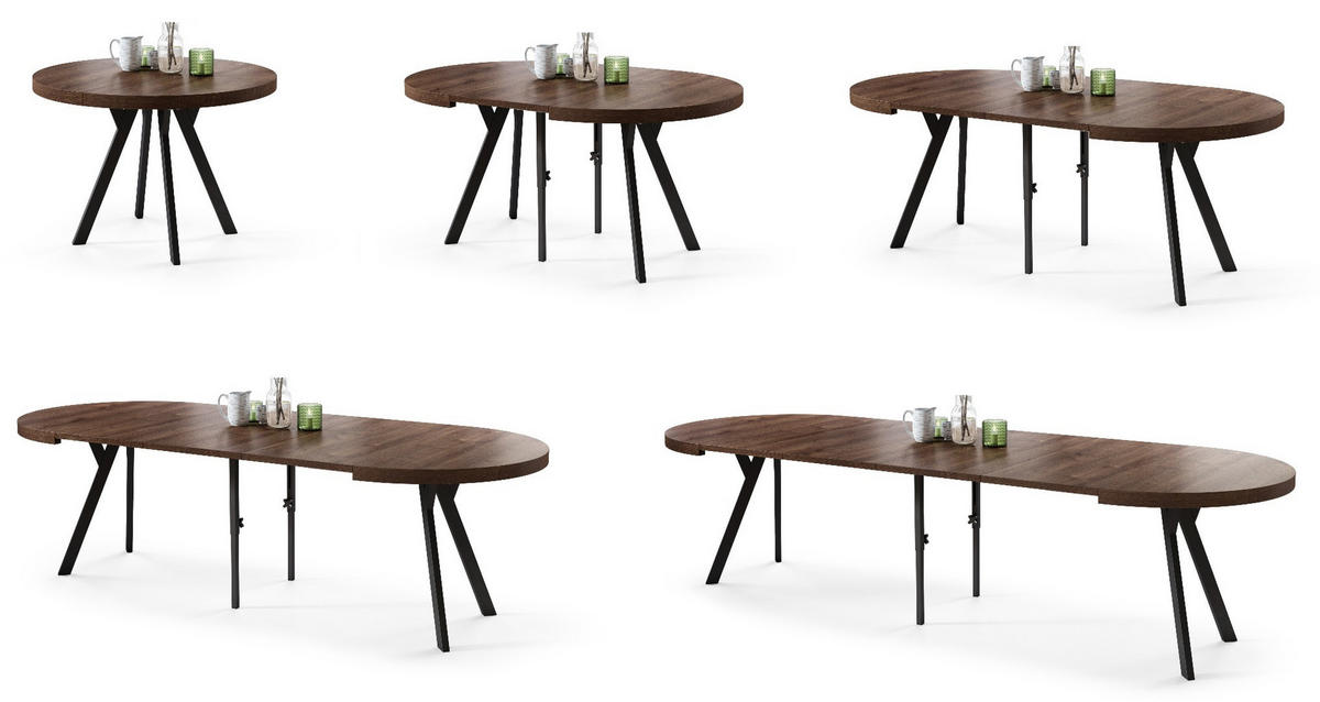 ESSTISCH rund Eiche dunkel - Schwarz matt ausziehbar - Schwarz/Braun, Holzwerkstoff (110/110/77cm) - designimpex