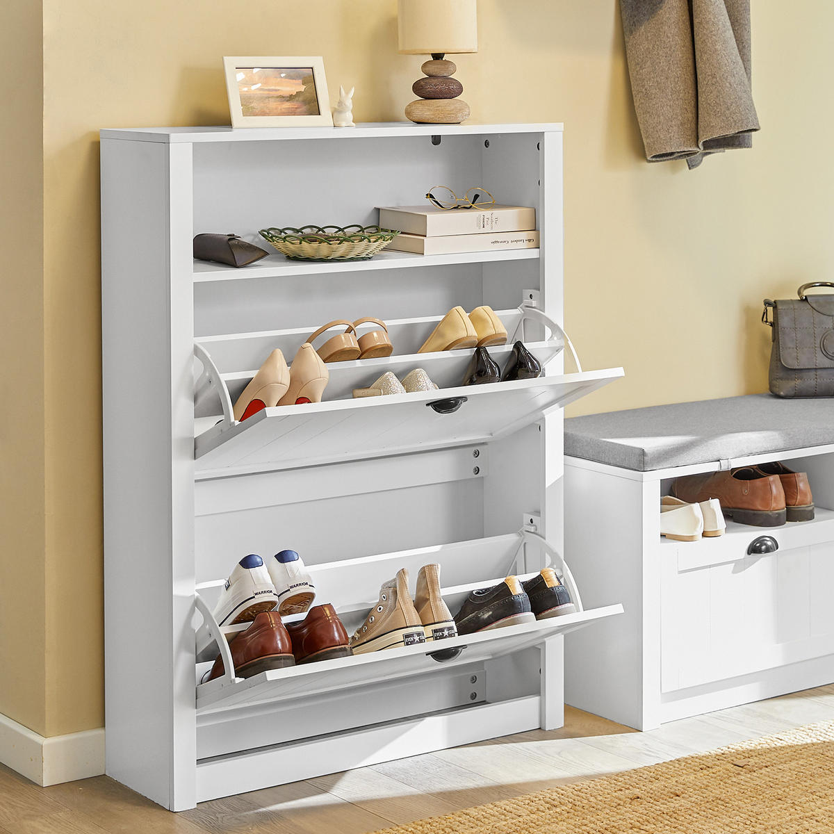 SCHUHSCHRANK Weiß - Weiß, Holzwerkstoff (80/110/24cm) - SoBuy