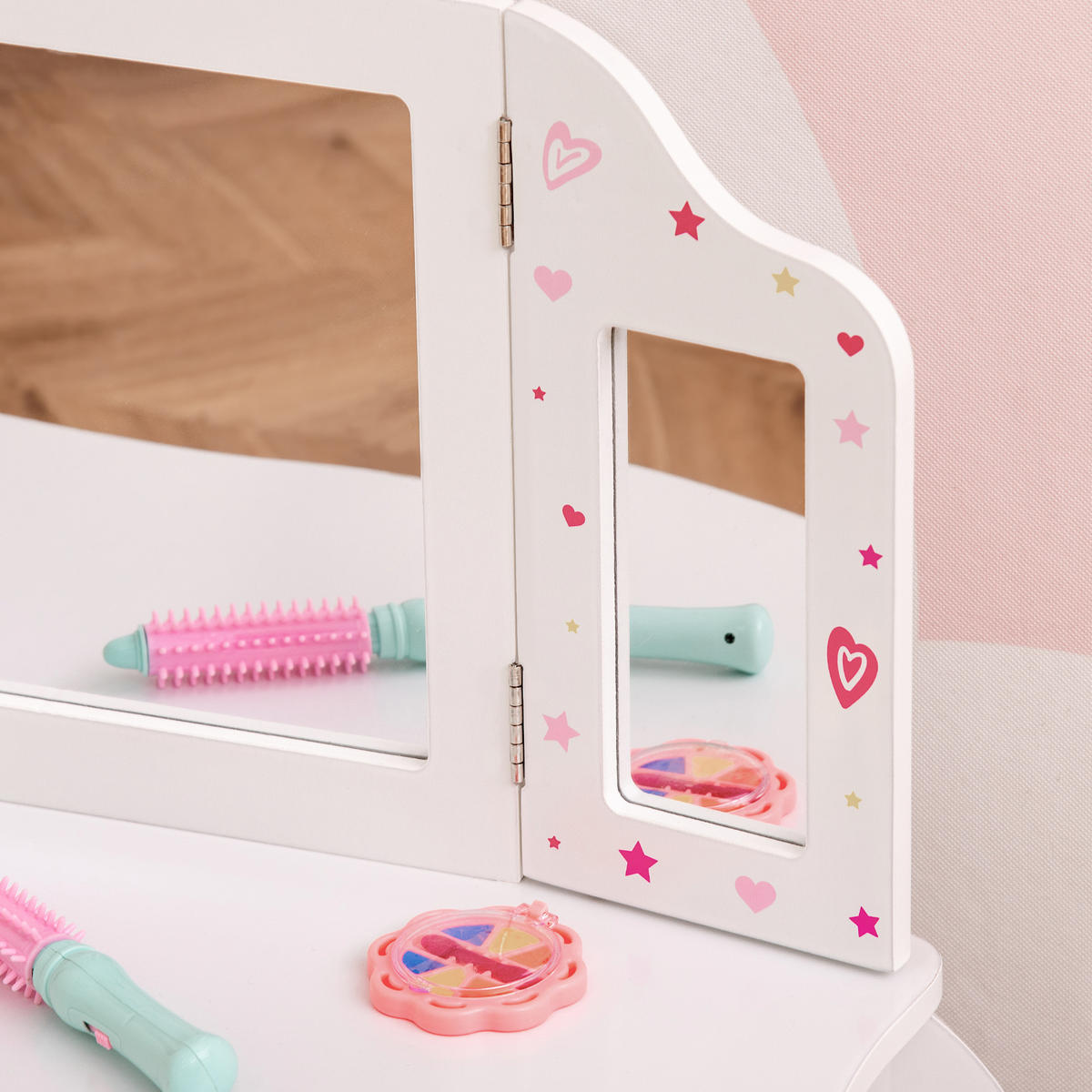 KINDERSCHMINKTISCH DE-18628 mit Triptychonspiegel & Schublade Weiß - Weiß, Holzwerkstoff (40/85.5/63cm) - ComfortXL