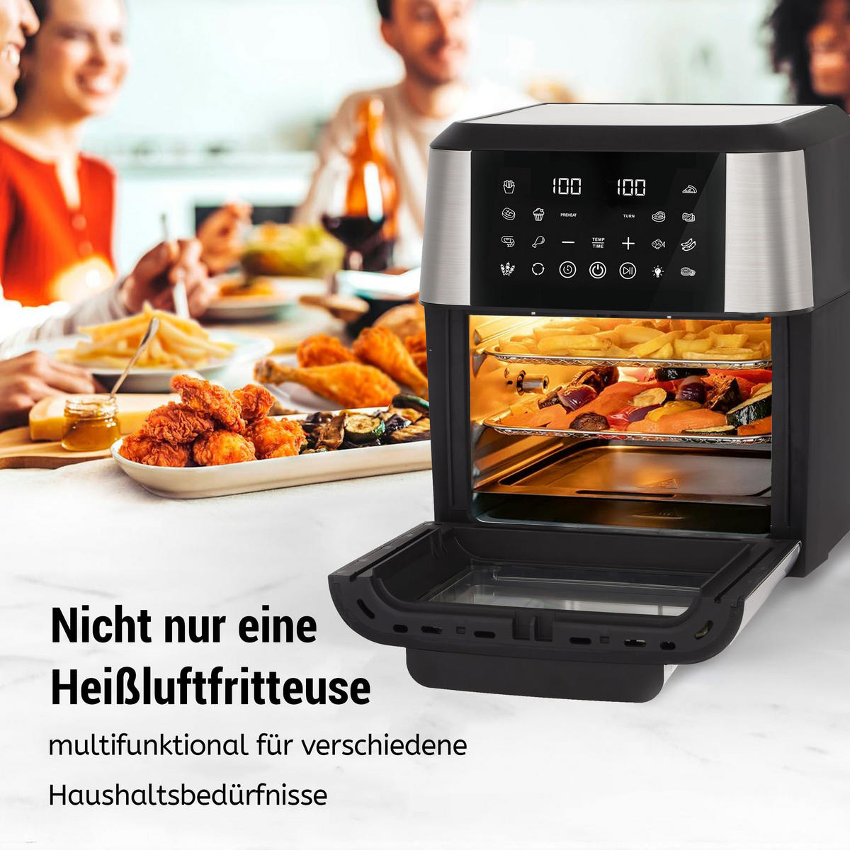 MINIBACKOFEN 12L XXL Heißluftfritteuse mit Zubehör, Multifunktionsofen mit Easy Fry & Grill Funktion, 12 Programme - Schwarz, Kunststoff (35/37.5/32.5cm) - Beaface