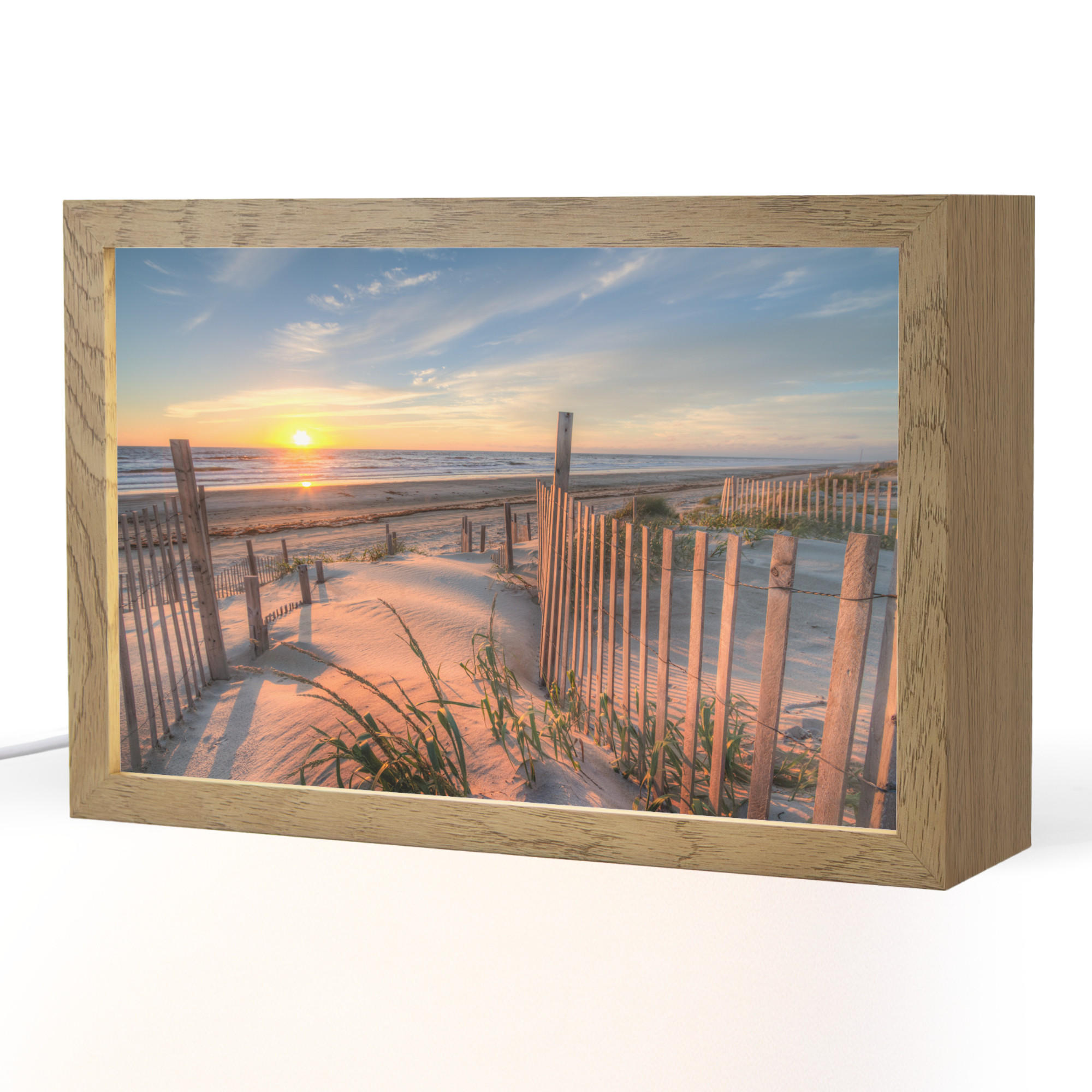 TISCHLEUCHTE Strand - Meer - Düne - Sonnenuntergang - Landschaft 30x20 cm - Creme, Holzwerkstoff (8/30/20cm) - OnlyWow