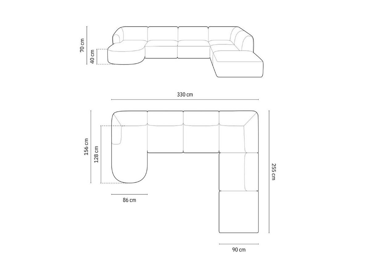 MODULARES-PANORAMASOFA rechts Campi aus strukturiertem Stoff leichtes beige 7 Sitzplätze - Creme, Textil (255/70/330cm) - Cosmopolitan Design