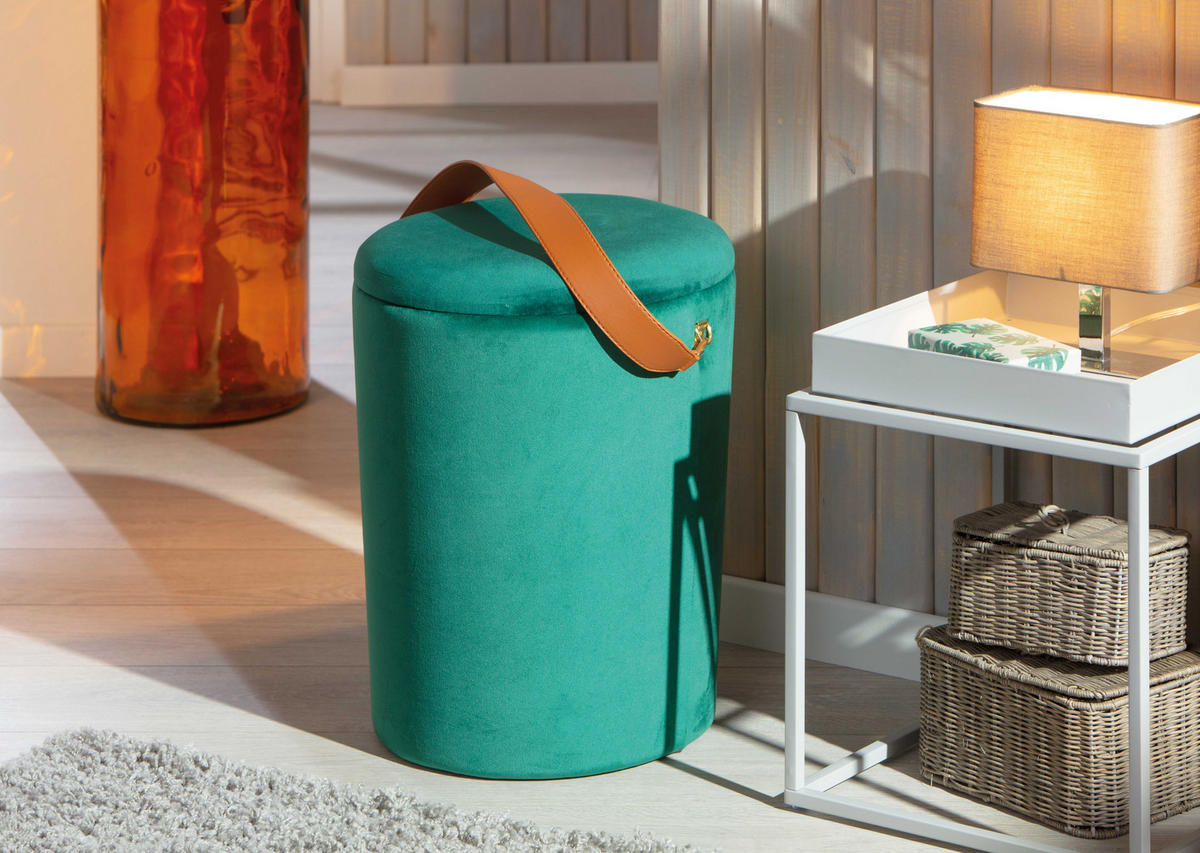POUF grün und braun - Grau, Holzwerkstoff (35/45/35cm) - ebuy24