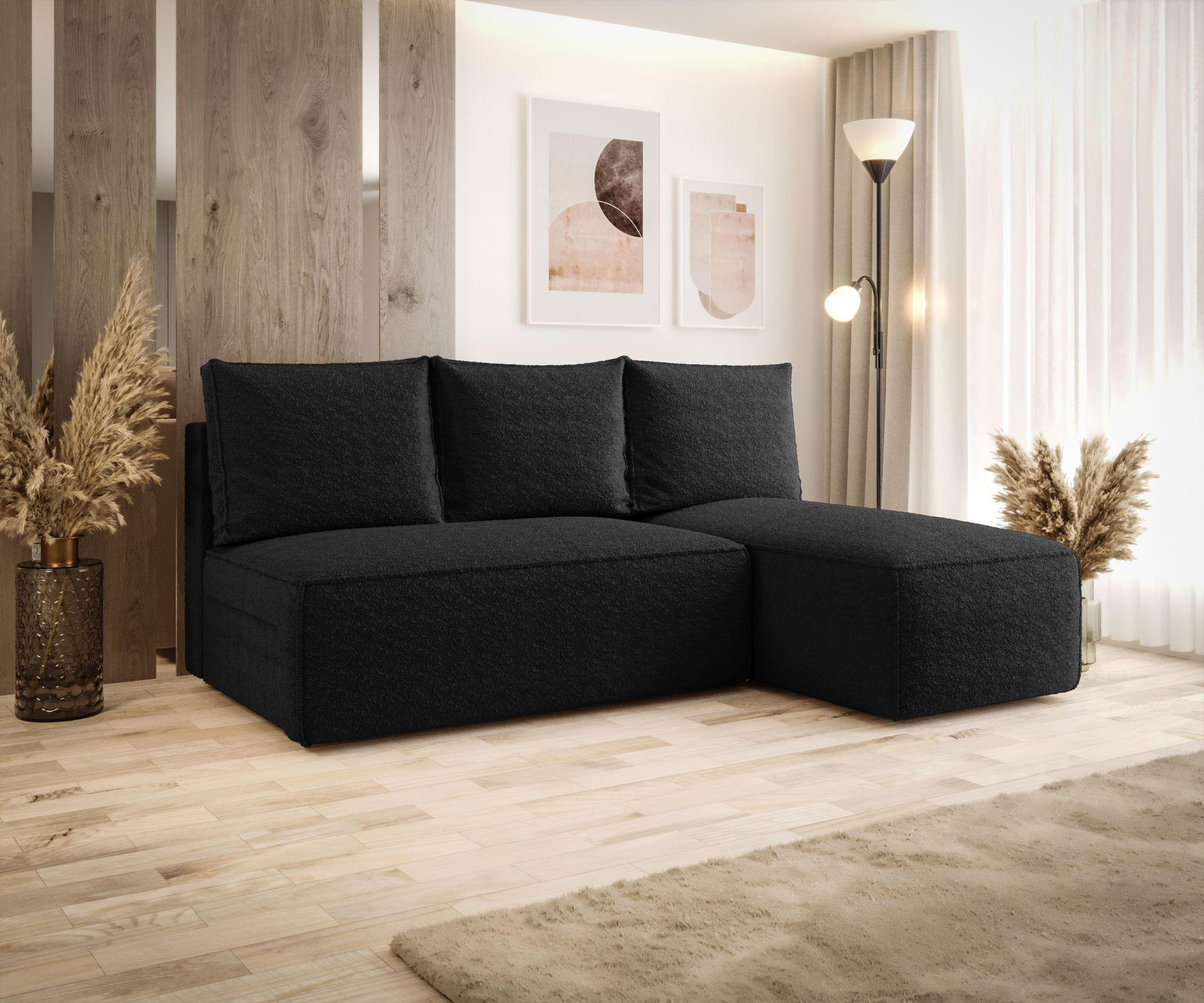 ECKSOFA mit Schlaffunktion SAVIO MINI Quelle 100 Rechts - Schwarz, Textil (200/140cm) - Bedante