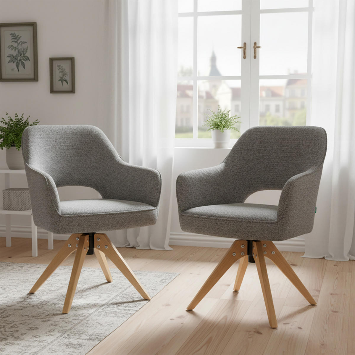DREHSTUHL Mika-Lena 2er-Set - Honigeiche/Dunkelgrau, Eichenholz/Holz (60/87/65cm) - DUBI Möbel