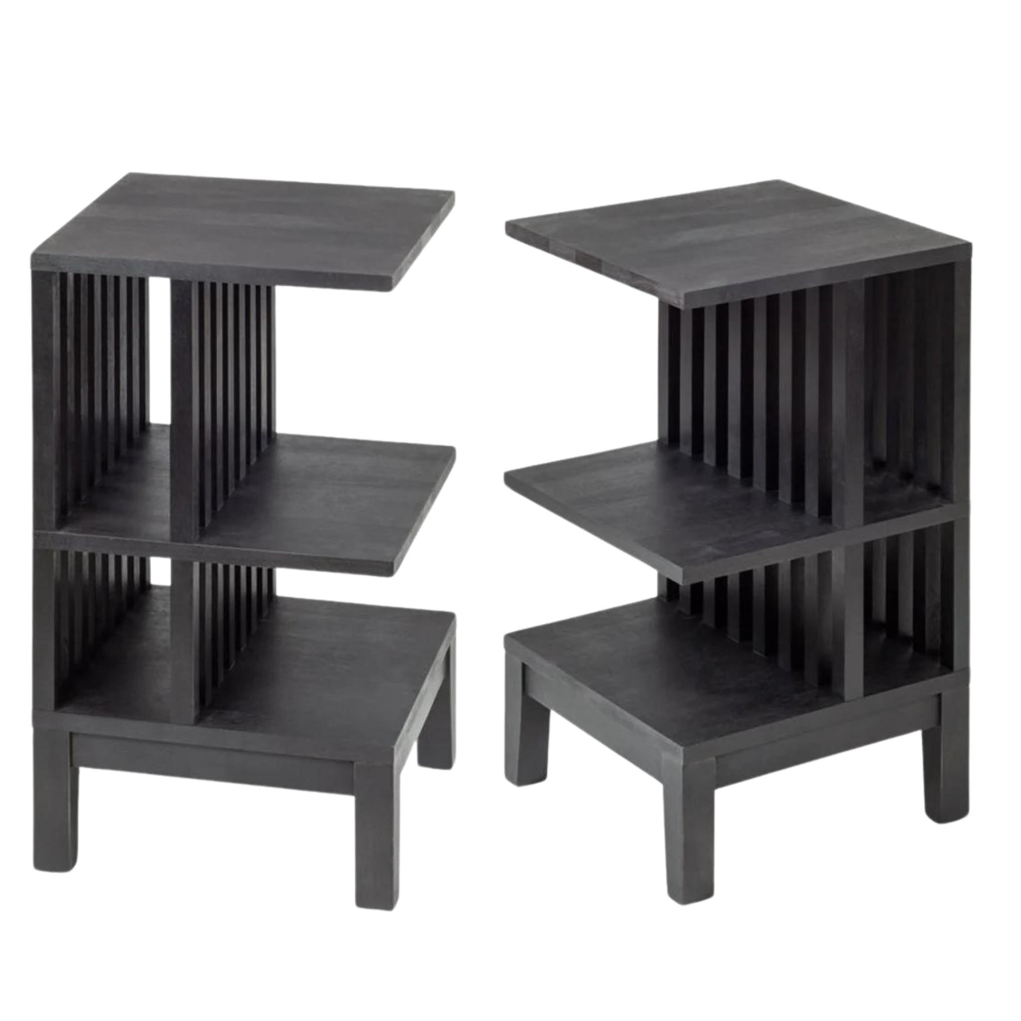 NACHTTISCH Celine 2er Set, schwarze Birke, 37,5/37,5/65 cm - Schwarz, Holz (37.5/65/37.5cm) - WOODEK