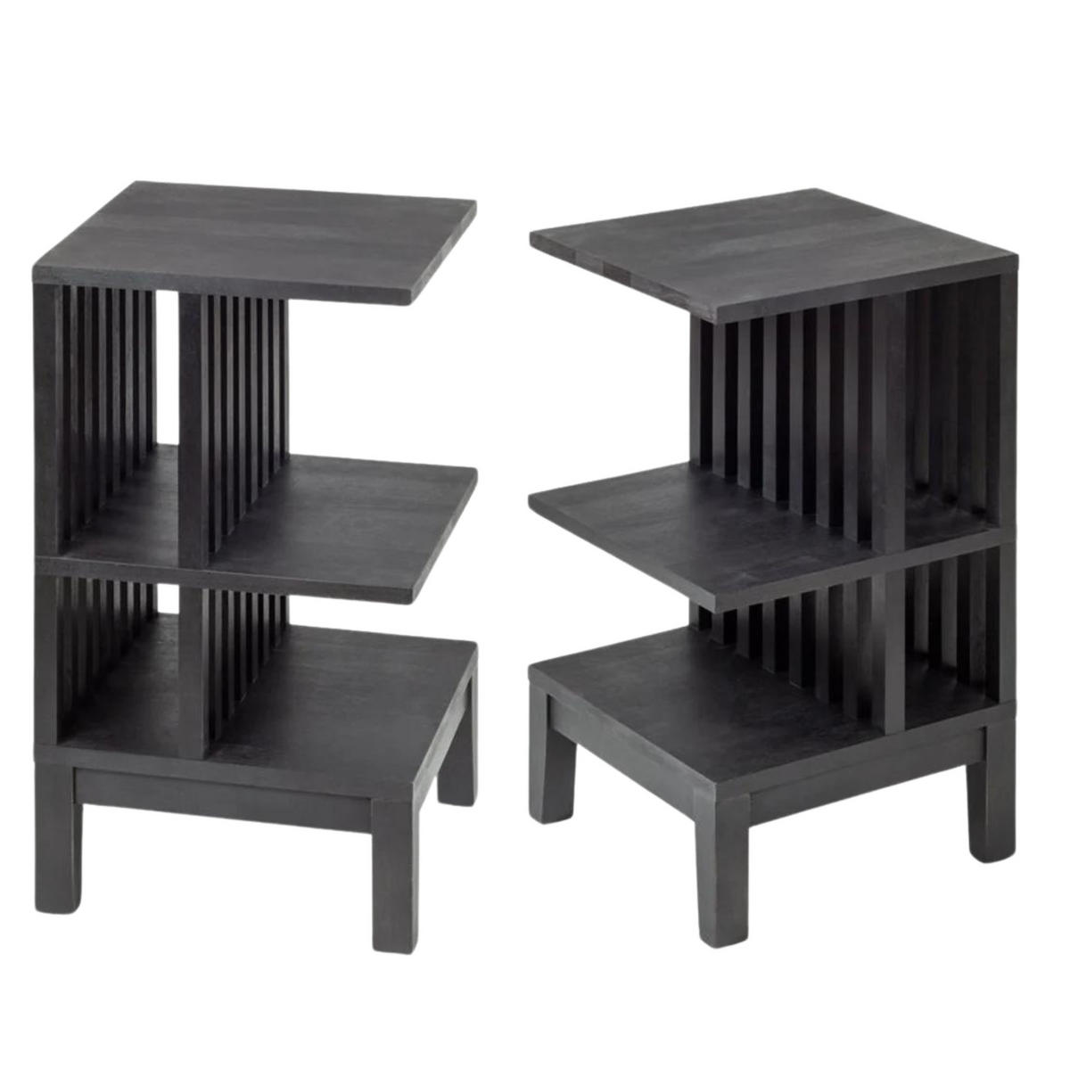NACHTTISCH Celine 2er Set, schwarze Birke, 37,5/37,5/65 cm - Schwarz, Holz (37.5/65/37.5cm) - WOODEK