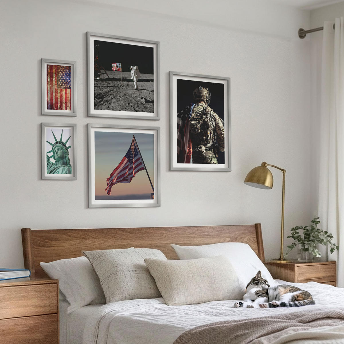 WANDBILDER 5er Set - 50x50 cm & 20x30 cm & 40x60 cm Silberner Rahmen - Ruhige Landschaften am Strand der Sonne - Silberfarben, Kunststoff (40/60cm) - ArtPrintCave