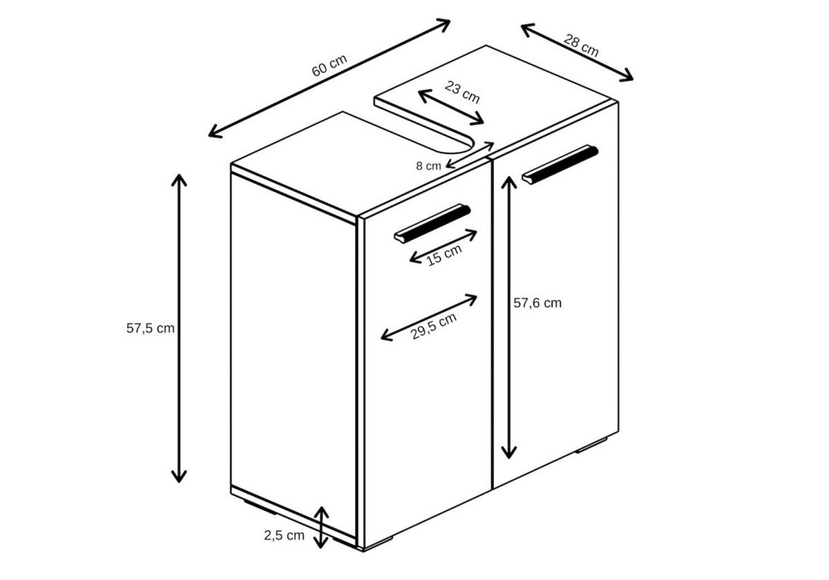 WASCHBECKENUNTERSCHRANK Jupiter 2 Türen Weiß - 60 x 30 x 60 cm - Weiß, Holz (60/60/30cm) - Badplaats