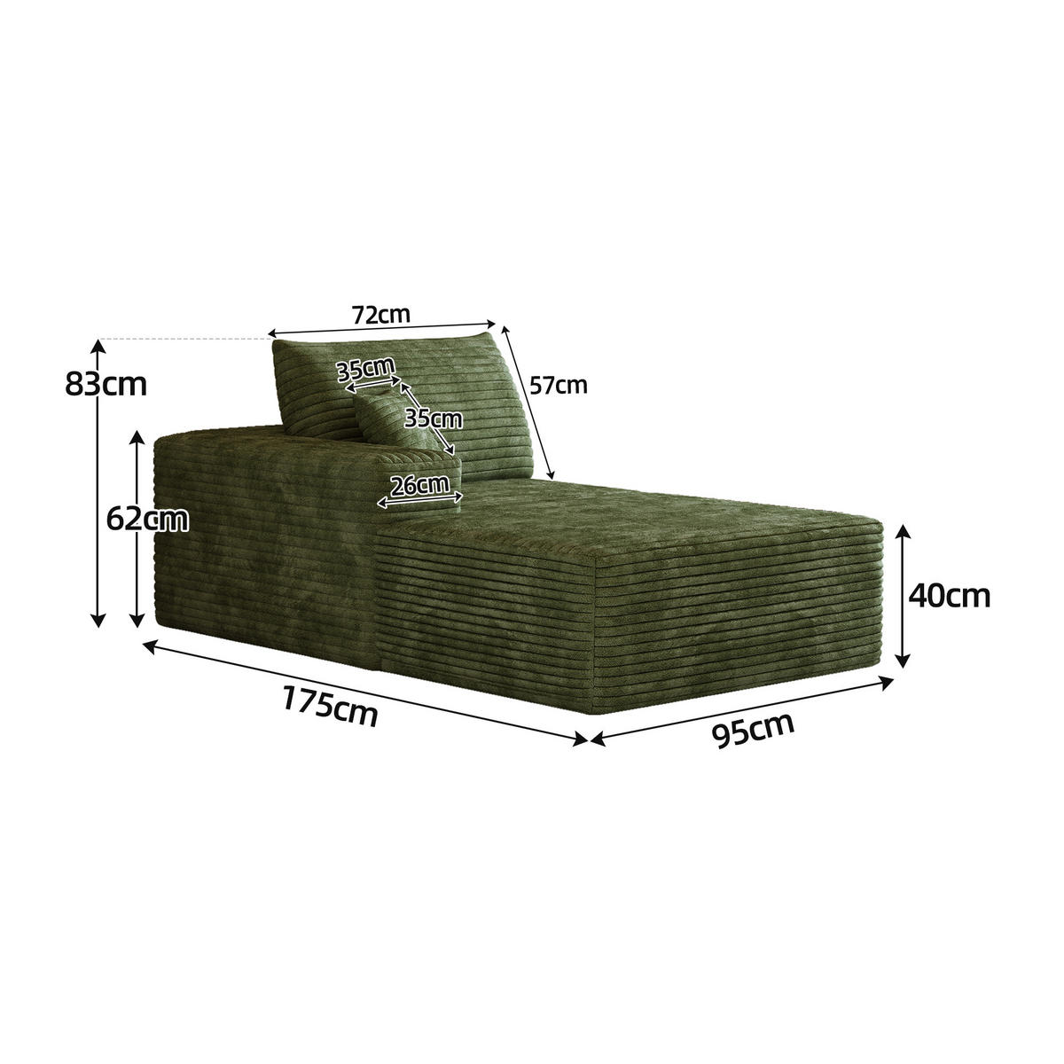RÉCAMIERE DE-34721 linke Chaiselongue Grün - Grün, Textil (95/83/175cm) - ComfortXL