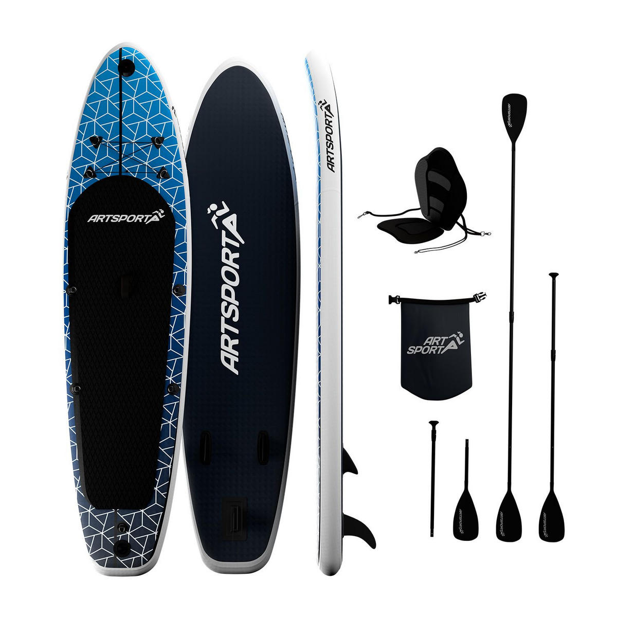 STAND UP Paddle Board Deep Ocean aufblasbar mit Kajak-Set - Blau, Kunststoff (320/77/15cm) - Artsport