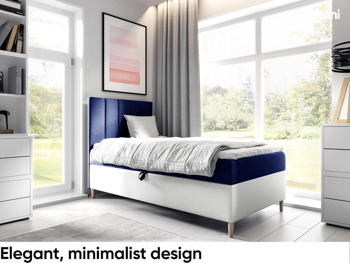 KINDERBETT MAYA 1 - Dunkelblau/Weiß, Holzwerkstoff (92/208cm) - Meblini