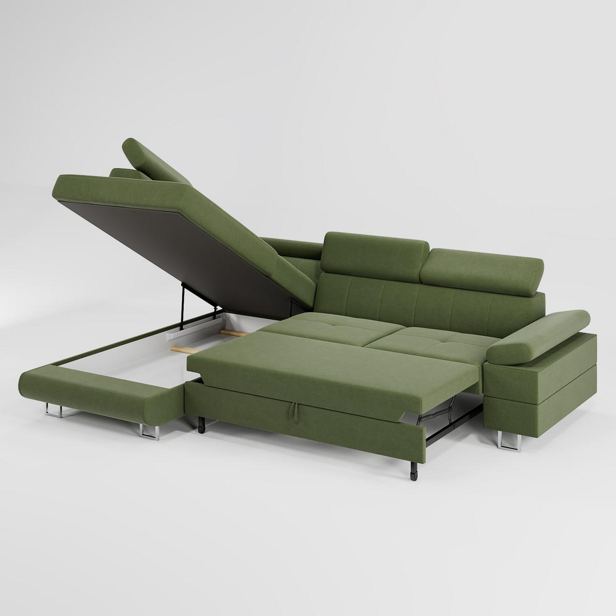 ECKSOFA CAROLINE Rechts Gelb matter Veloursstoff mit Schlaffunktion und Bettkasten - Chromfarben/Gelb, Textil (253/190cm) - Barchello