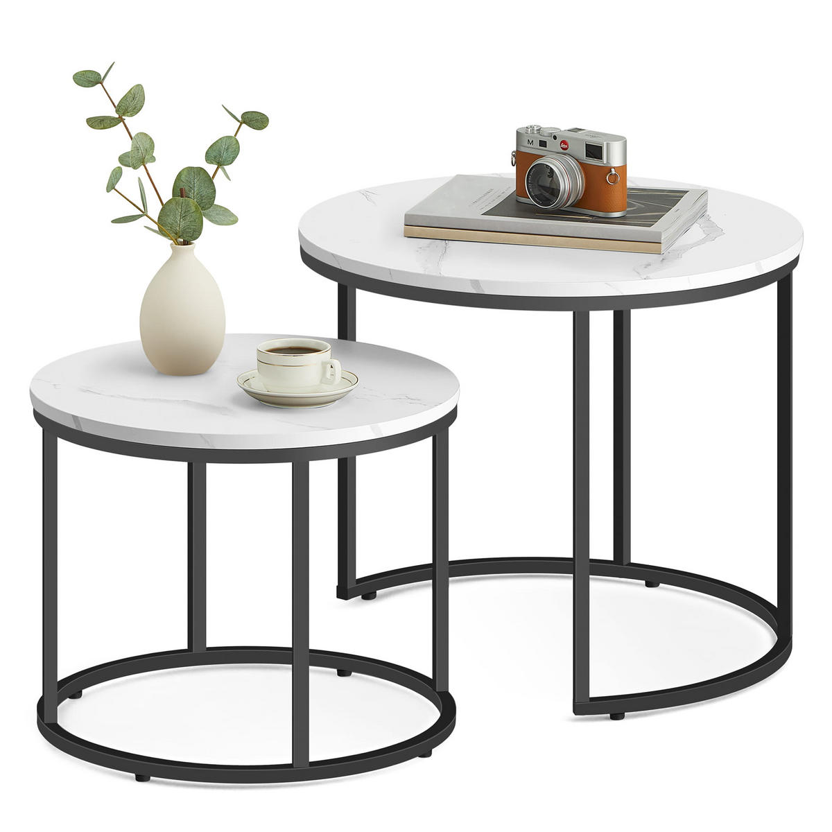 COUCHTISCH 2er Set rund marmor - Schwarz, Holzwerkstoff (53/53/45cm) - Mat-Haus