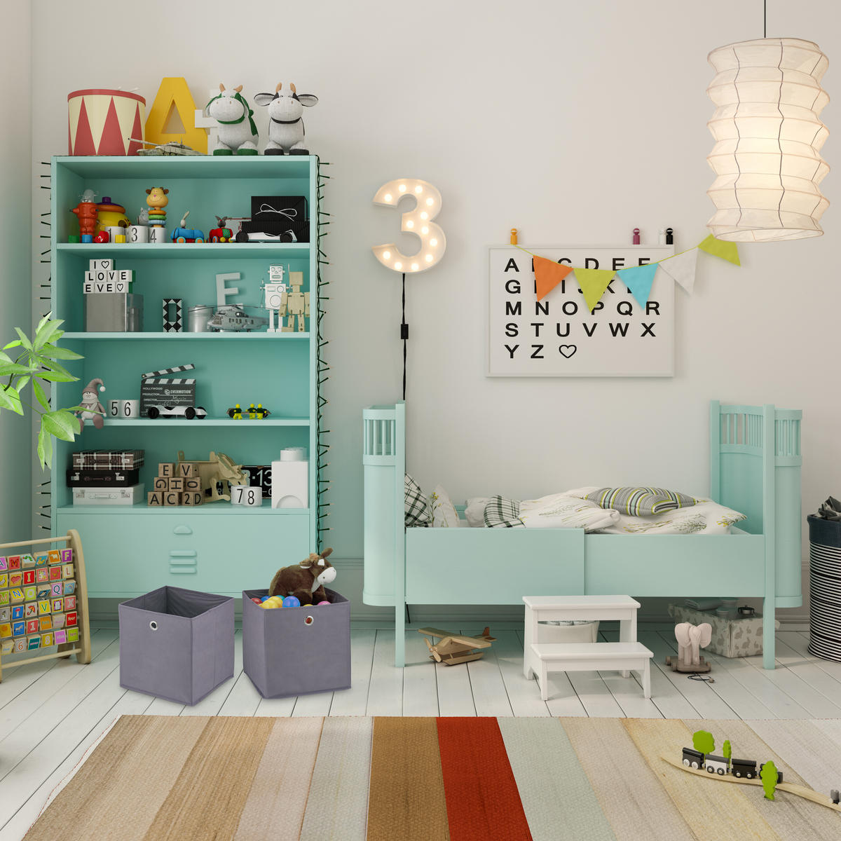 4XAUFBEWAHRUNGSBOX - Grau, Wellpappe/Textil (30/30/30cm) - Relaxdays