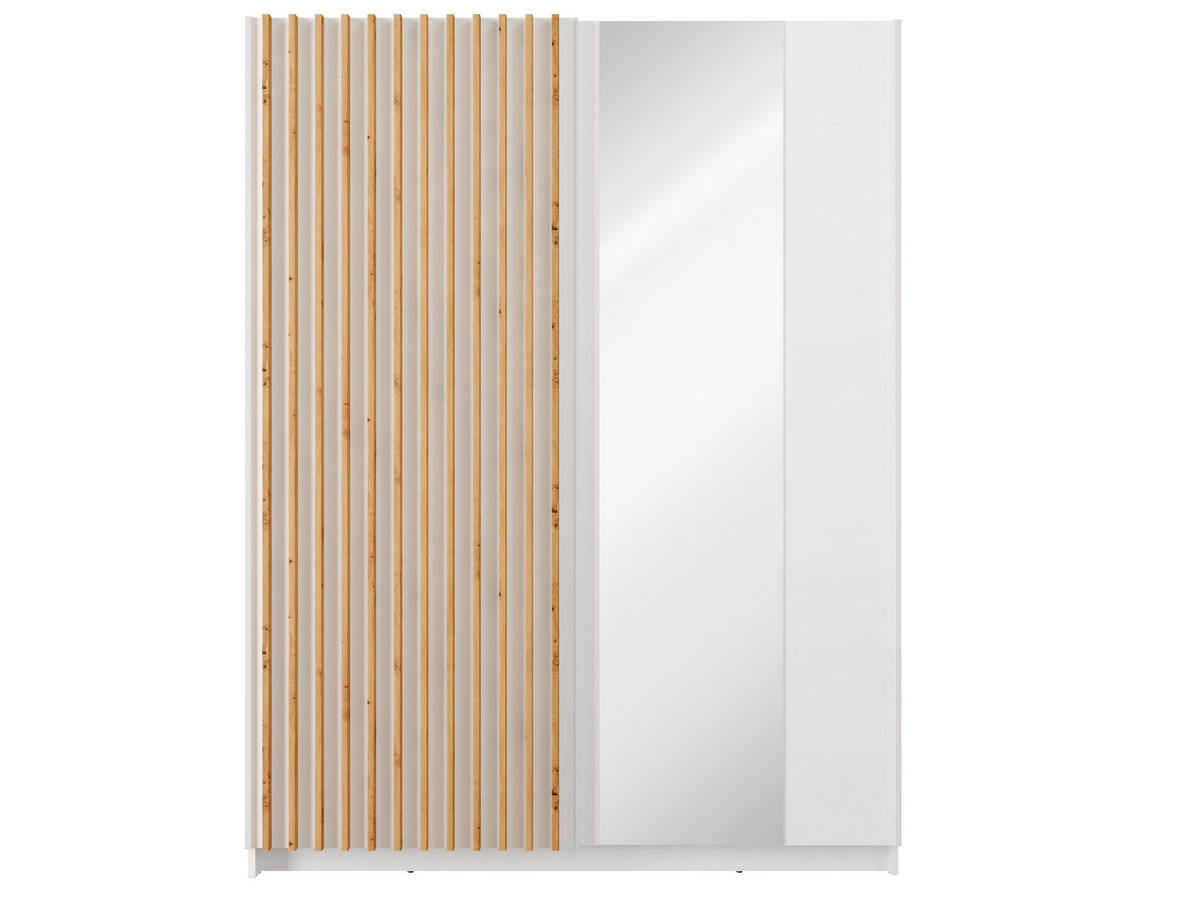 SCHIEBETÜRENSCHRANK DIVORA 10 -150,6×198,5×55 cm mit Spiegel, Regalen & Kleiderstange Weiß - Weiß, Holz/Holzwerkstoff (150.6/198.5/55cm) - Milaros Markt