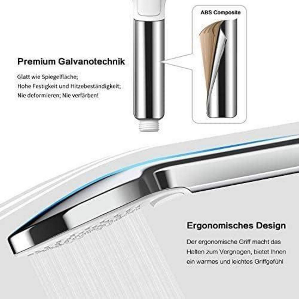 HANDBRAUSE mit Wasserstopp und 4 Strahlarten Chrom - Silberfarben, Kunststoff (11/12.7/24cm)