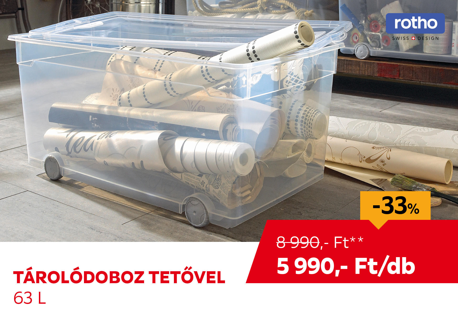 Tárolódoboz tetővel, 63 L Kiemelt termék 8990 Ft.- helyett 5990 Ft.-