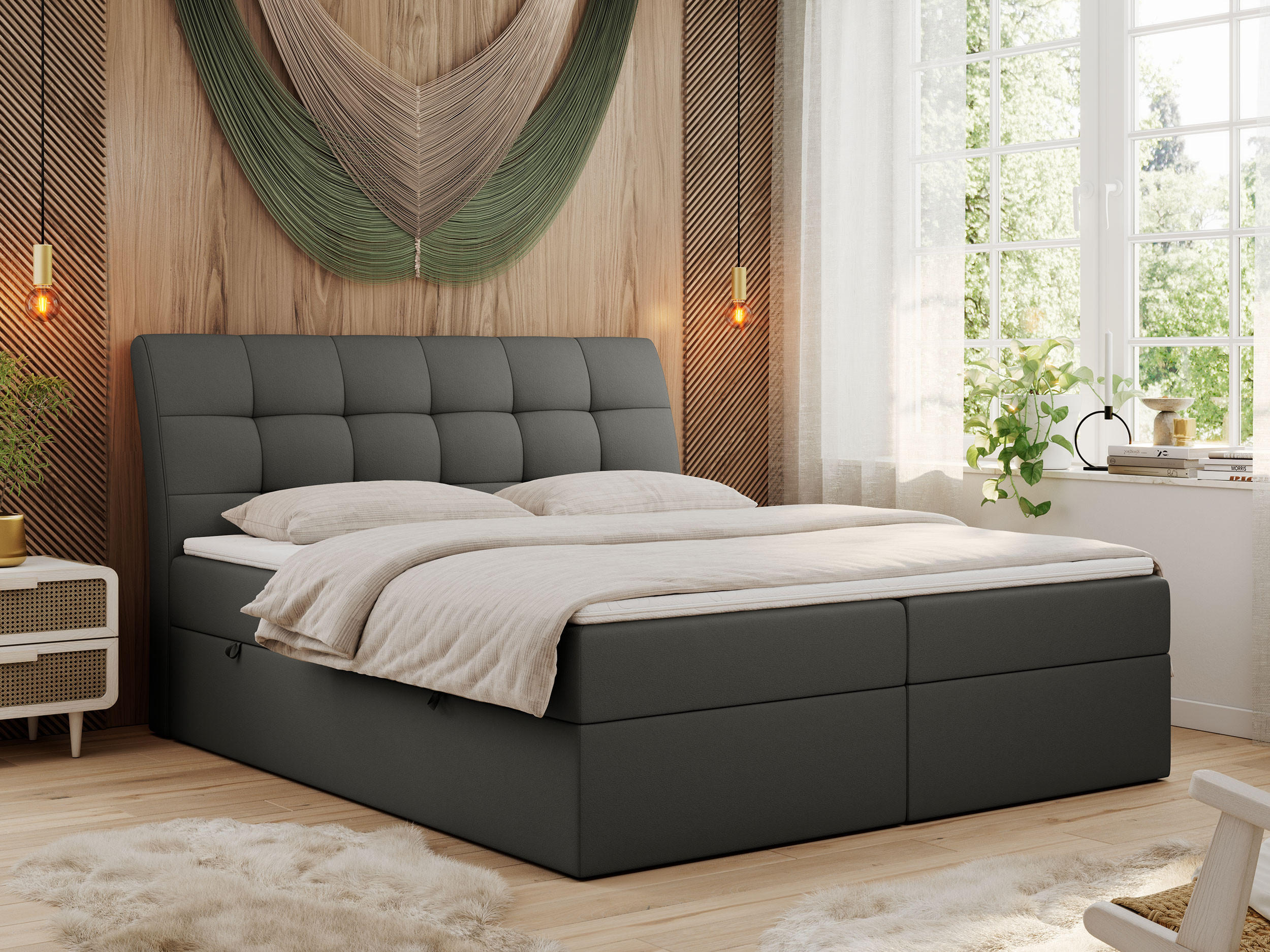 BOXBETT DIEGOS 180/200 Dunkelgrau Kunstleder - H3 - Dunkelgrau, Holz/Textil (180/200cm) - MKS